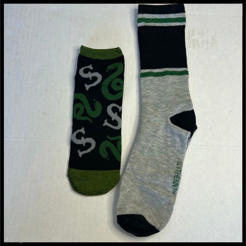 New! Slytherin Themed Men's (Crew/No Show) Socks - Black/Green/Grey